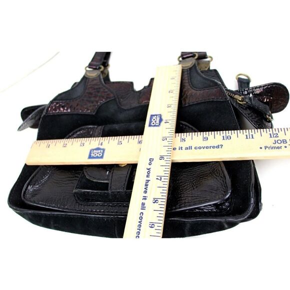 BICA CHEIA BLACK CRINKLED GENUINE LEATHER SUEDE TOTE SHOULDER BAG HANDBAG PURSE - Picture 10 of 10